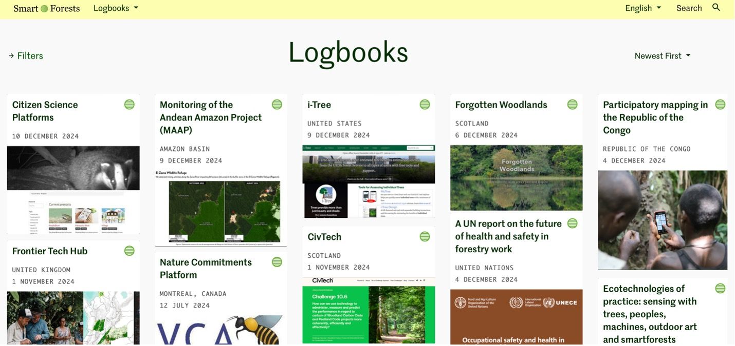 Smart Forests Atlas: Captura de pantalla de los cuadernos de bitácora. Smart Forests junto a Common Knowledge, 2025.